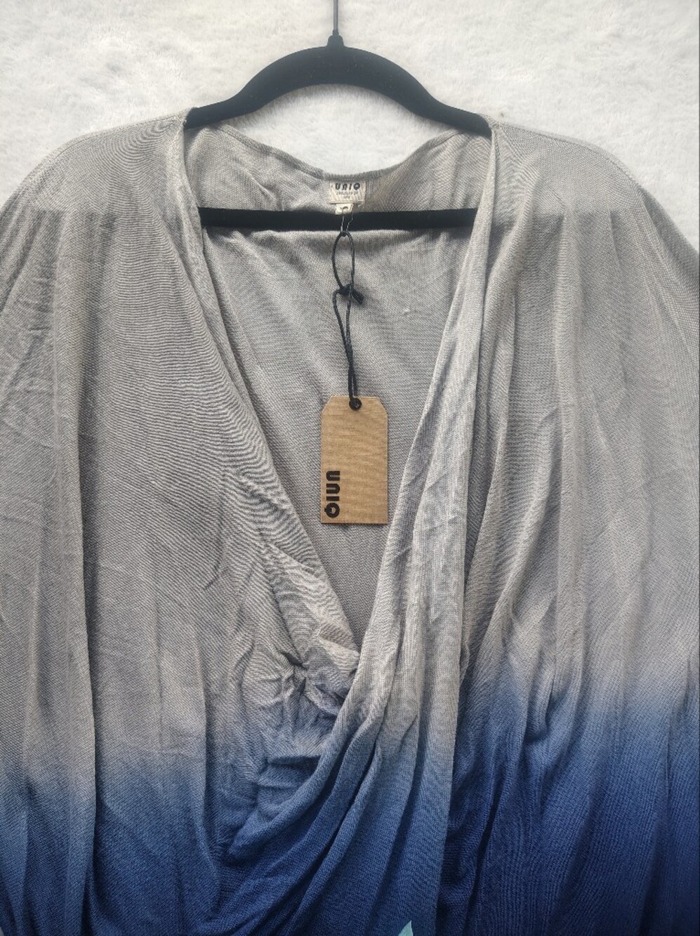 UIN Grey to Navy Ombre Draped V-Neck Tunic